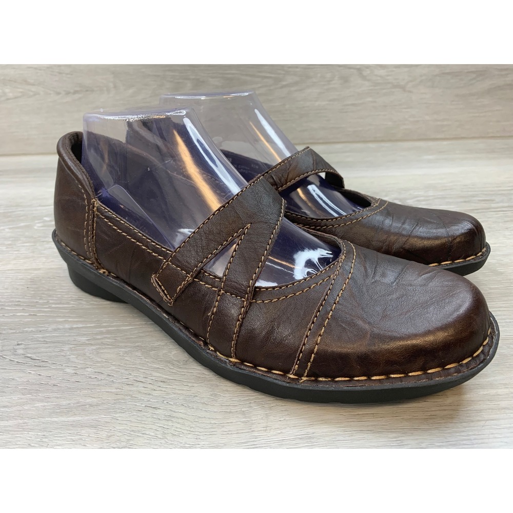Clarks Bendables Brown Leather Mary Jane Flats Crisscross Strap Women's 9.5